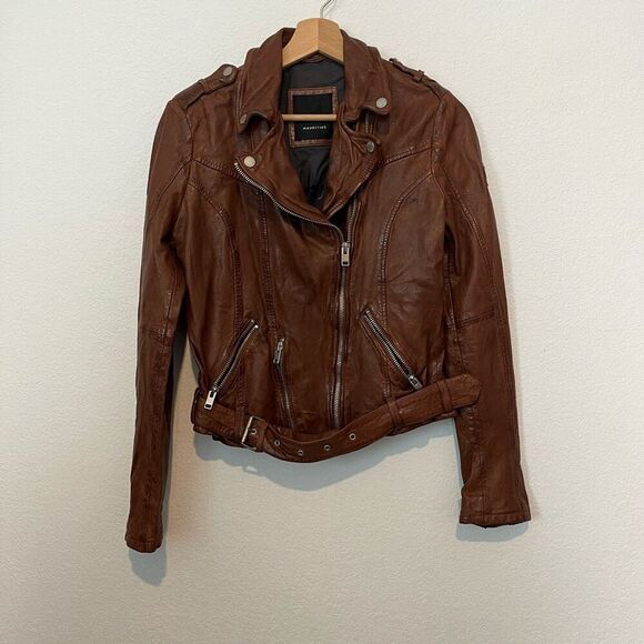 Mauritius Cognac Brown Leather Fayola RF Full Zip Moto Jacket Women's Size 6 - Picture 2 of 9